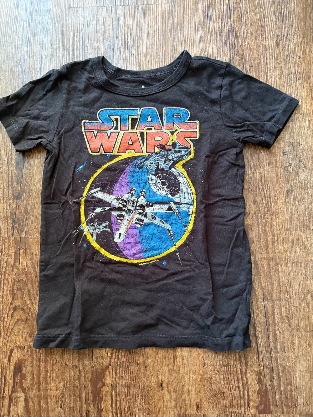 Star Wars Black Kids Tee with Colorful X-Wing Graphic